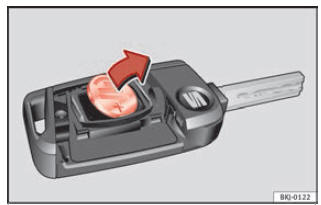 Afb. 139 Autosleutel: batterij verwijderen.